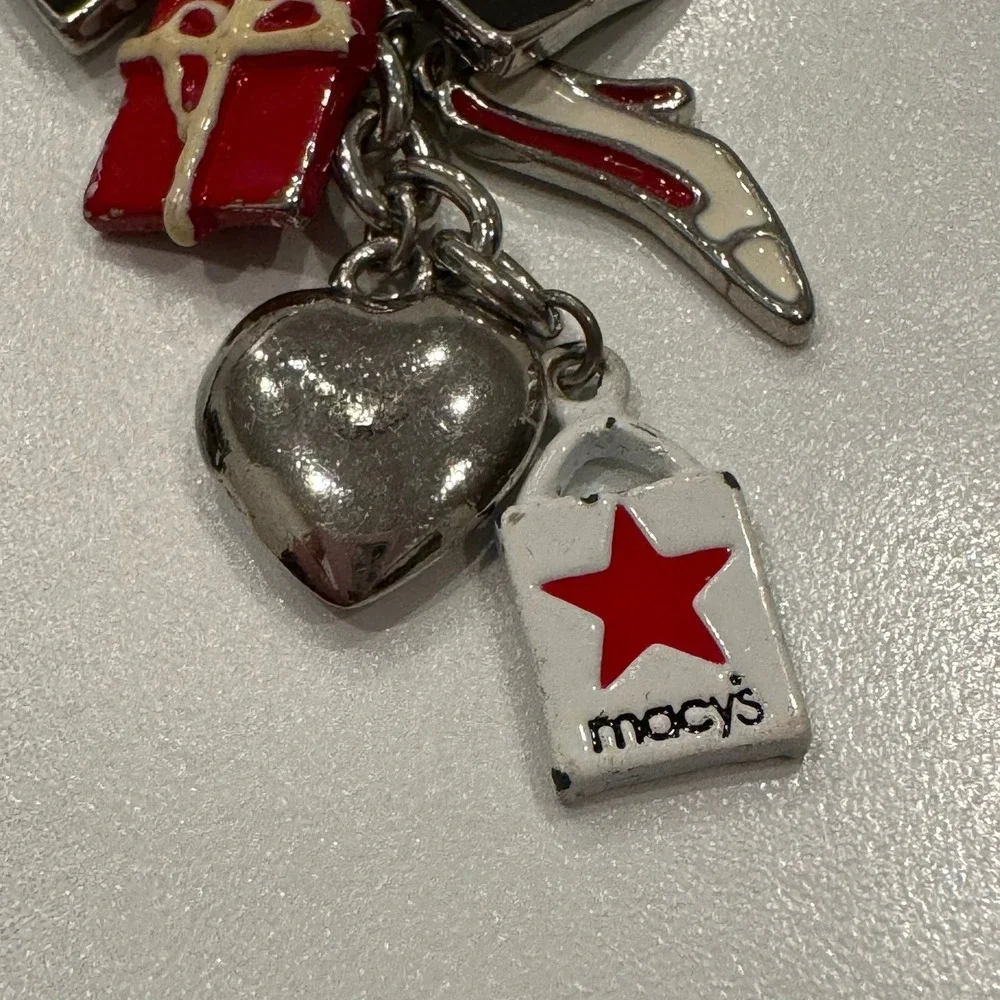 Macy's Shopping Bag Heart High Heel Credit Card Star Charm‎ Dangle Silver Tone